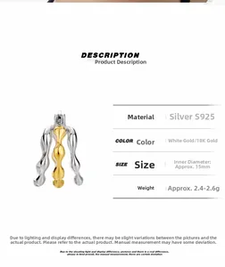 Detailed specs of S925 silver irregular hollow geometric wave earrings in gold and silver
