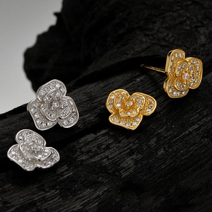 Boucles d'Oreilles Clous en Argent Sterling S925 Fleur Délicate Strass Scintillants Boucles d'Oreilles Camélia Floral Femme Bijoux
