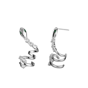 Boucles d'oreilles serpent en argent sterling S925 avec yeux verts et zircons blancs