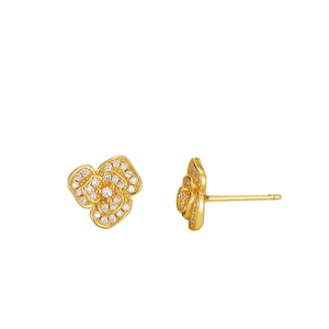 Boucles d'oreilles fleurs en argent S925 avec zircons scintillants et finition dorée