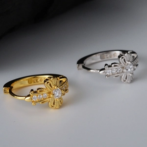 S925 sterling silver gothic cross hoop earrings with sparkling zircon inlay for women