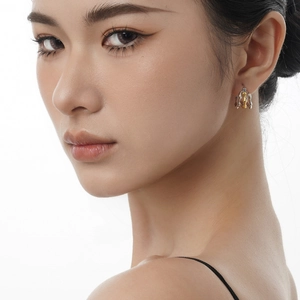 Minimalist S925 silver irregular hollow geometric earrings in two-tone gold and silver