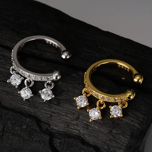 Orecchino a Clip in Argento Sterling S925 Geometrico Con Strass Senza Buco Stile Coreano Minimalista Gioielli per Donna
