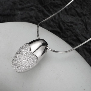 Minimalist S925 sterling silver capsule pendant necklace with pavé diamonds on stone