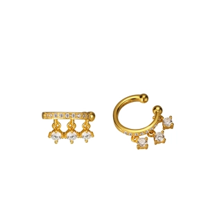 Ear cuff geometrici minimalisti in argento S925 con cristalli di zirconia scintillanti