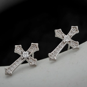 925 Sterling Silver Cross Stud Earrings For Women Dainty Sparkly Rhinestone Gothic Vintage Gold Plated Jewelry Gift