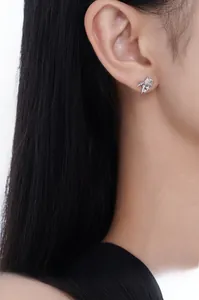 Gros plan d'une boucle d'oreille étoile en argent S925 avec zircon carré sur mannequin