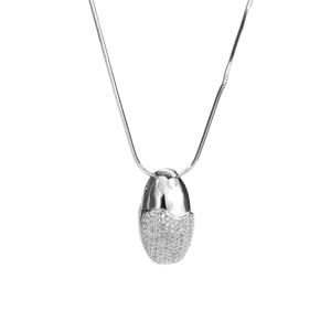 Elegant S925 sterling silver necklace with oval pavé crystal pendant on snake chain