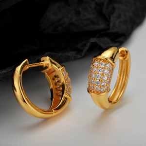 S925 Sterling Silver Geometric Hoop Earrings For Women Luxury Full Rhinestone Ear Buckle Round Fashion Jewelry Gift