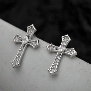 Sparkling S925 sterling silver cross stud earrings featuring brilliant zircon crystals