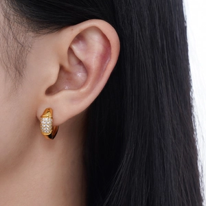 Elegant gold S925 sterling silver hoop earrings with shimmering white pave-set zircons