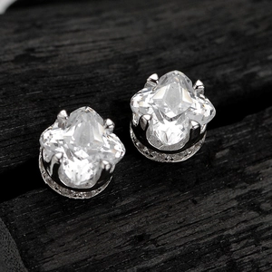 Boucles d'Oreilles Clous en Argent Sterling 925 Avec Zirconia pour Femmes Coupe Cushion Minimaliste Carré Strass Bijoux d'Oreille