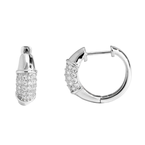 Elegance S925 sterling silver geometric huggie earrings with full diamond pavé settings