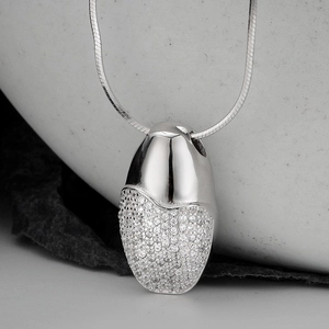 S925 Sterling Silver Egg Pendant Necklace For Women Minimalist Pave Rhinestone Oval Capsule Snake Chain Korean Fashion Jewelry