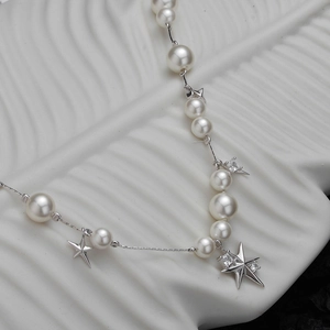 Collana In Argento Sterling 925 Con Künstliche Perle Di Conchiglia E Pendenti A Stella In Zircone Per Donna Stile Coreano Elegante