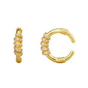 Minimalist S925 silver geometric wrap clip-on earrings with pavé crystals in gold