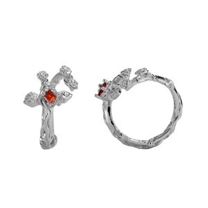 S925 sterling silver gothic thorn ring with rose accent and orange square gemstone