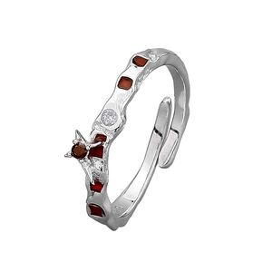S925 sterling silver open ring featuring red enamel checkerboard and zircon accents