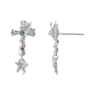 Vintage S925 sterling silver cross earrings with blue stone and leaf pendant