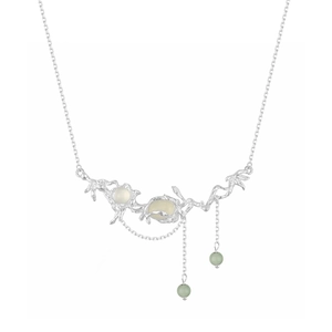 S925 sterling silver necklace with prehnite grapevine pendant and elegant tassels