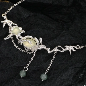 New Chinese Style 925 Sterling Silver Prehnite Necklace Branch Shape Tassel Pendant Choker Sweater Chain Women Jewelry