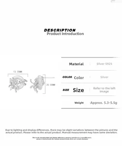 Detailed specs of spider-shaped S925 sterling silver stud earrings with jade-like inlay