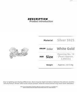 Detailed specs of S925 sterling silver cross ring with white pearls and size 14 display