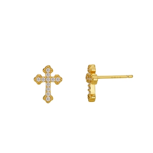 Vintage S925 sterling silver cross stud earrings with sparkling zircon and gold finish