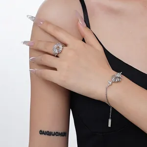 S925 sterling silver jewelry set featuring irregular rings and double-layer bracelets