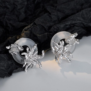 New Chinese Style S925 Sterling Silver Ping'an Buckle Stud Earrings Irregular Lava Spider Texture Trendy Elegant Women Jewelry