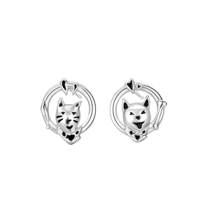 Asymmetric S925 sterling silver stud earrings featuring cute cat and dog face designs