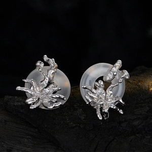 S925 sterling silver irregular pingan buckle earrings with organic lava texture finish