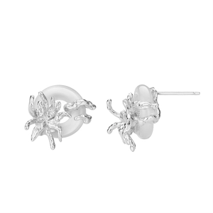 Gothic style S925 sterling silver spider stud earrings with white circular stone accents