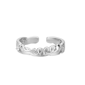 Minimalist S925 sterling silver open ring with irregular fluid lava texture design