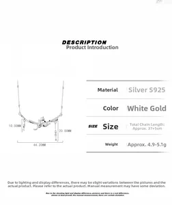Detailed size parameters of S925 sterling silver cats on branch necklace with fishbone