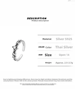 Detail eines Vintage S925 Sterlingsilber Sternrings mit verstellbarer Größe und S925 Punze
