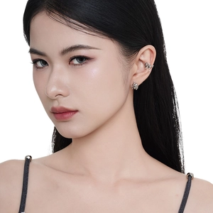 S925 Sterling Silver cat ear cuff and stud earring set shown on model profile