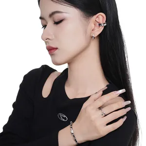 Minimalist S925 sterling silver jewelry set featuring industrial style rings and bracelets