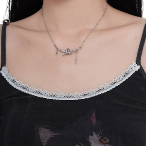 S925 sterling silver necklace with a cat sitting on a branch pendant for women