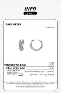 Detail of S925 sterling silver blue butterfly earrings with 11mm inner diameter and specs