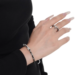 Gothic S925 sterling silver ring and bracelet set with cross and star motifs