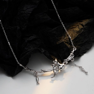 S925 sterling silver cat and fish pendant necklace with stars on a minimalist chain