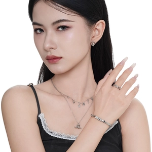 S925 Sterling silver jewelry set featuring cute monster pendants with necklace and ring