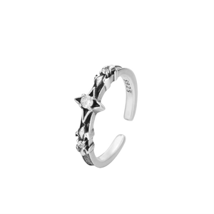 Vintage S925 Sterlingsilber Stern Ring offen mit funkelnden Zirkonia Akzenten