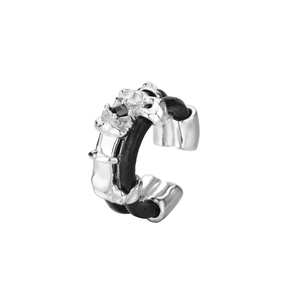 S925 sterling silver ear cuff with black leather and textured rock style finish