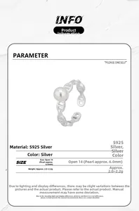Macro detail of S925 sterling silver chain ring with anchor link texture and white pearl