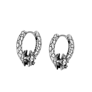 Vintage S925 sterling silver hoop earrings with cracked texture and star zircon inlay