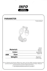 S925 sterling silver chain ring featuring classic H-link design and adjustable open band size