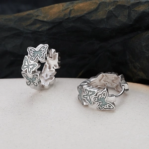 S925 Sterling Silver Blue Butterfly Hoop Earrings For Women Enamel Matte Individualistic Design Korean Fashion Jewelry Single Piece