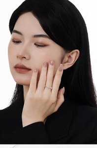 Close-up of minimalist S925 sterling silver ring with small white zircons on hand